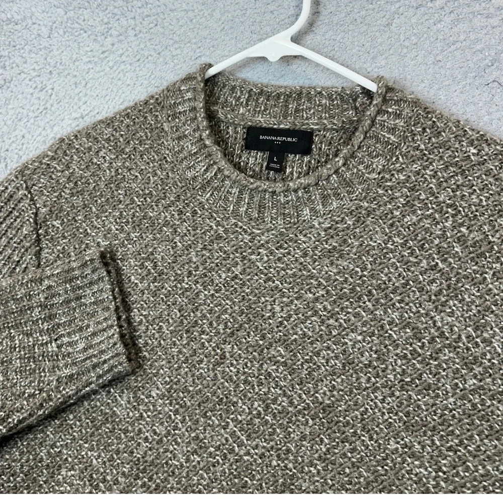 Banana Republic Sweater Men Large Brown Marled Wool Textured Roll Neck Fisherman